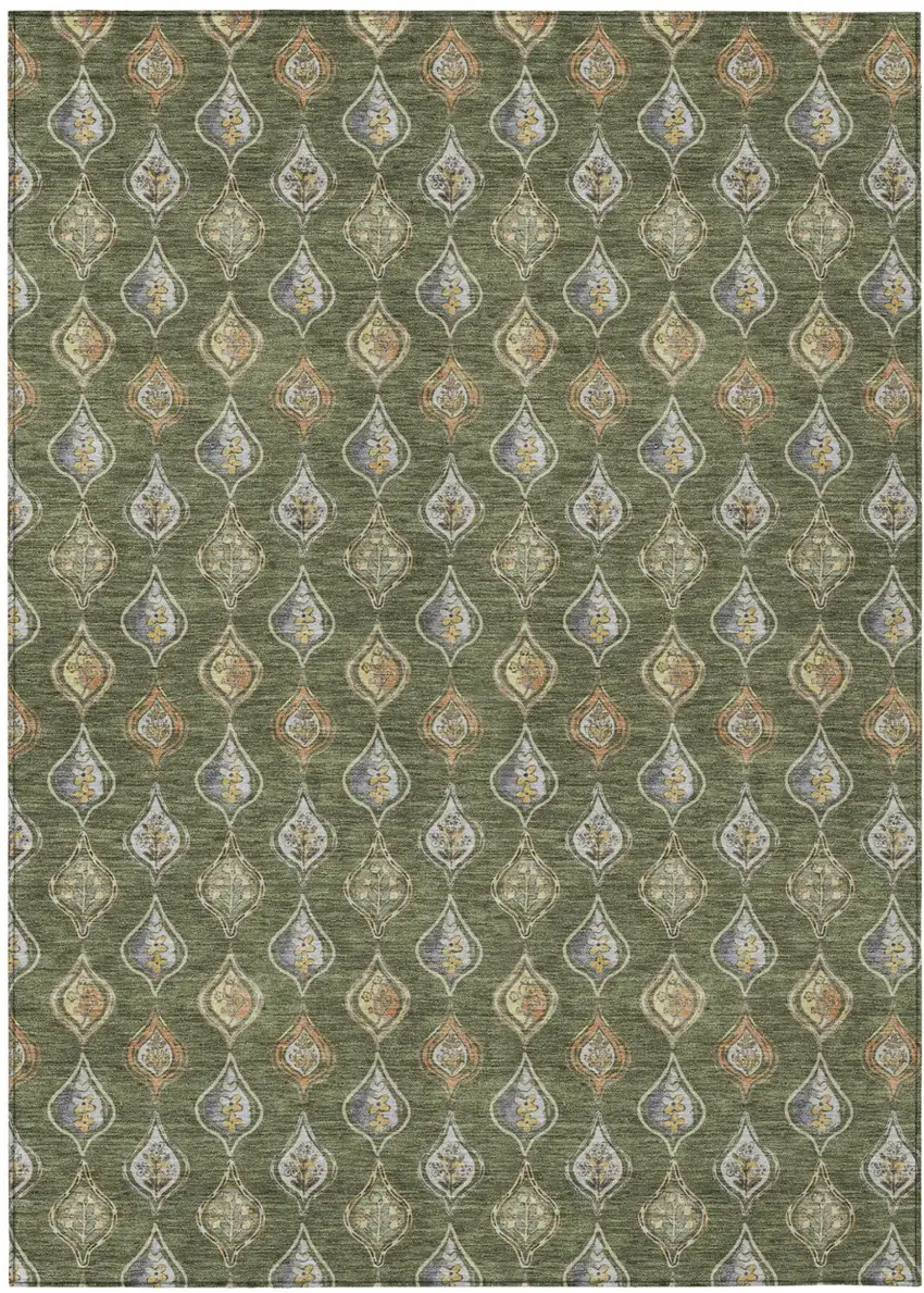 Olive Green And Green Floral Washable Indoor Outdoor Area Rug Photo 1