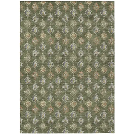 Olive Green And Green Floral Washable Indoor Outdoor Area Rug Photo 1