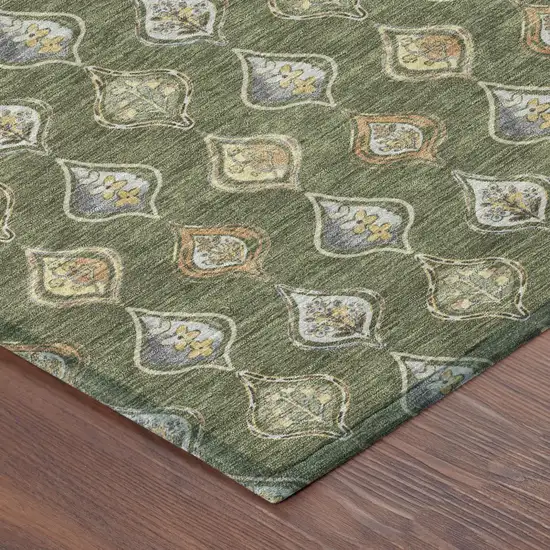 Olive Green And Green Floral Washable Indoor Outdoor Area Rug Photo 4
