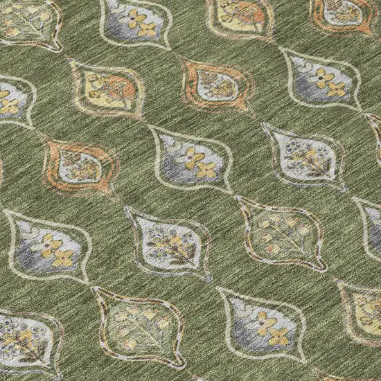 Olive Green And Green Floral Washable Indoor Outdoor Area Rug Photo 5