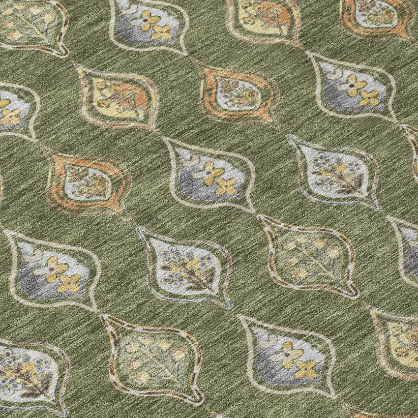 Olive Green And Green Floral Washable Indoor Outdoor Area Rug Photo 5