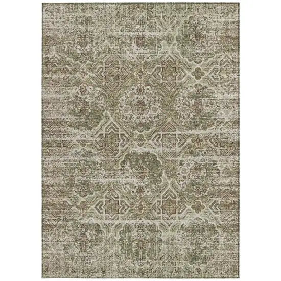 Olive Green And Green Floral Washable Indoor Outdoor Area Rug Photo 3