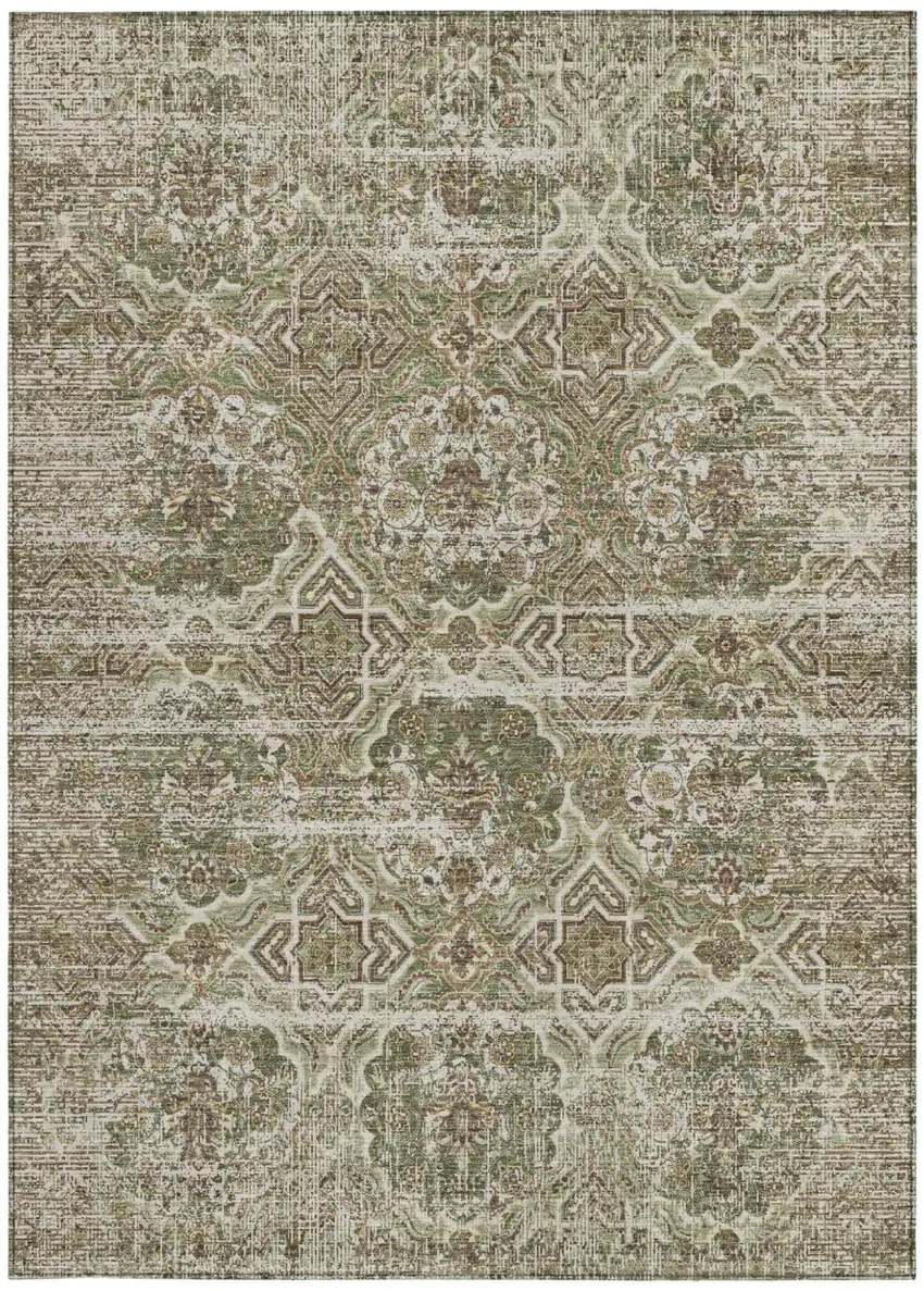Olive Green And Green Floral Washable Indoor Outdoor Area Rug Photo 3