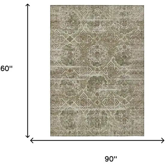 Olive Green And Green Floral Washable Indoor Outdoor Area Rug Photo 6