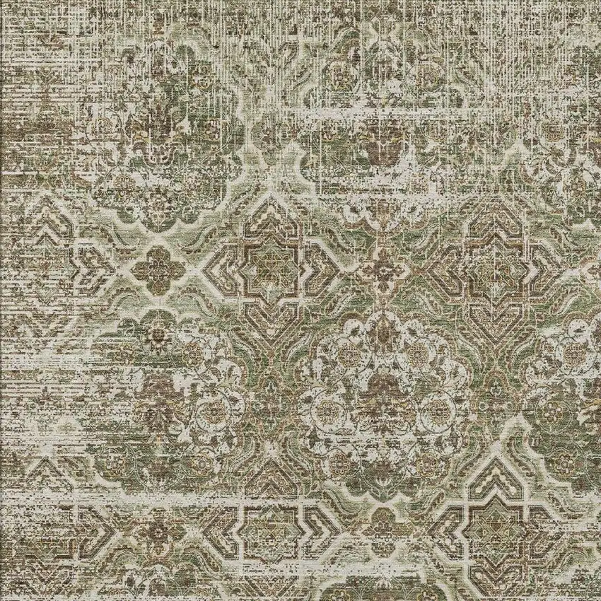 Olive Green And Green Floral Washable Indoor Outdoor Area Rug Photo 3