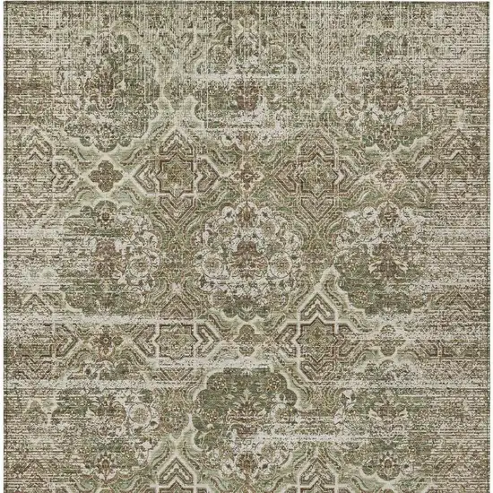 Olive Green And Green Floral Washable Indoor Outdoor Area Rug Photo 4