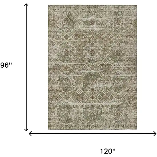 Olive Green And Green Floral Washable Indoor Outdoor Area Rug Photo 7