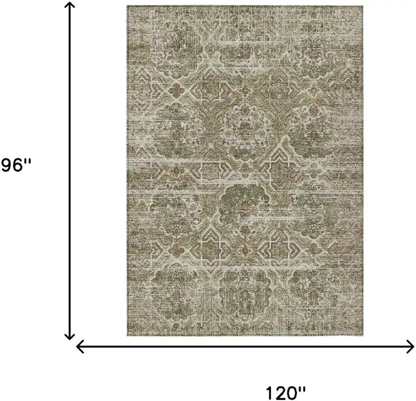 Olive Green And Green Floral Washable Indoor Outdoor Area Rug Photo 7