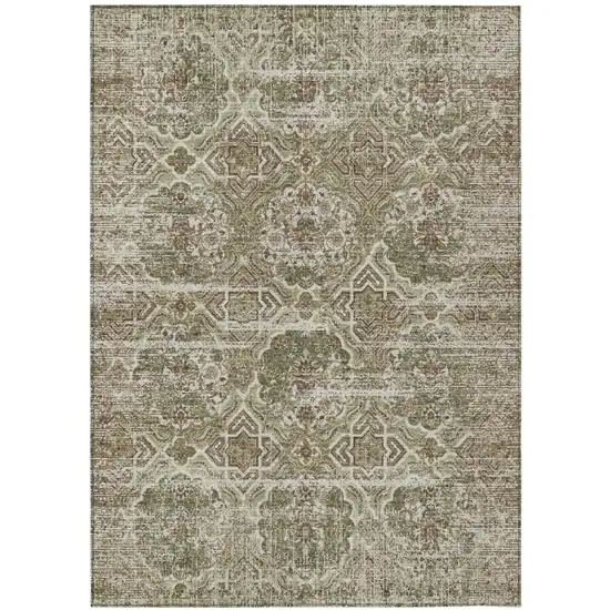 Olive Green And Green Floral Washable Indoor Outdoor Area Rug Photo 2