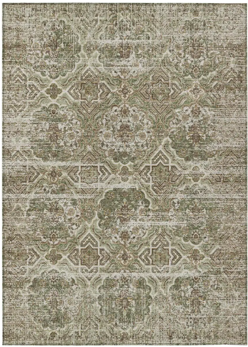 Olive Green And Green Floral Washable Indoor Outdoor Area Rug Photo 2