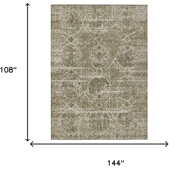 Olive Green And Green Floral Washable Indoor Outdoor Area Rug Photo 7