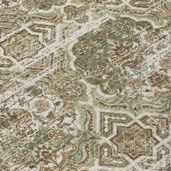 Olive Green And Green Floral Washable Indoor Outdoor Area Rug Photo 6