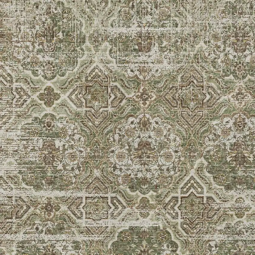 Olive Green And Green Floral Washable Indoor Outdoor Area Rug Photo 3