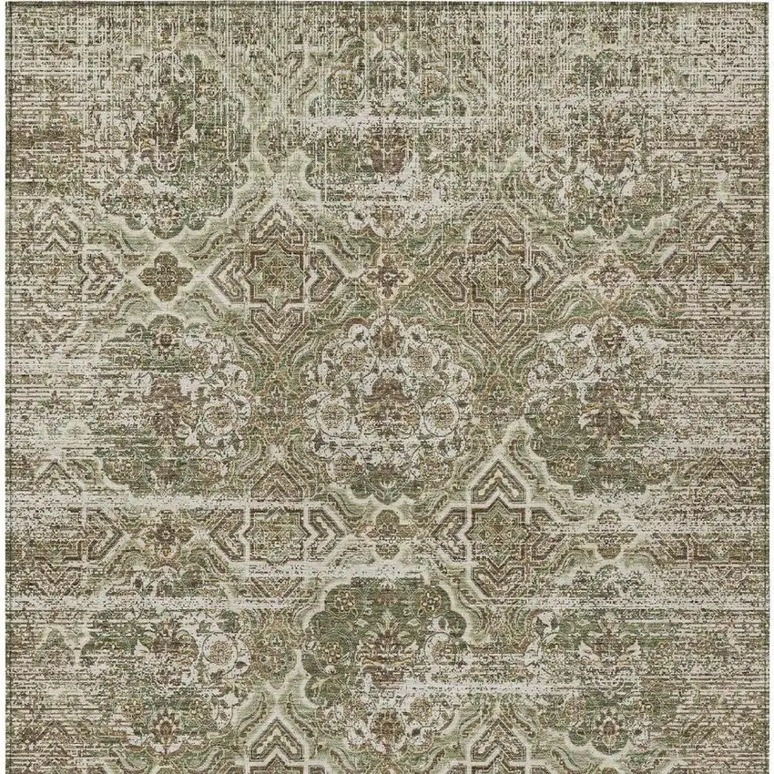 Olive Green And Green Floral Washable Indoor Outdoor Area Rug Photo 4