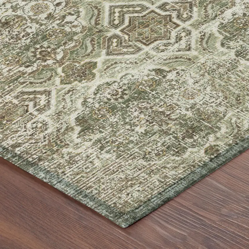 Olive Green And Green Floral Washable Indoor Outdoor Area Rug Photo 5