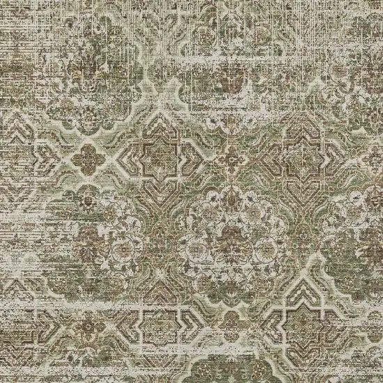 Olive Green And Green Floral Washable Indoor Outdoor Area Rug Photo 3