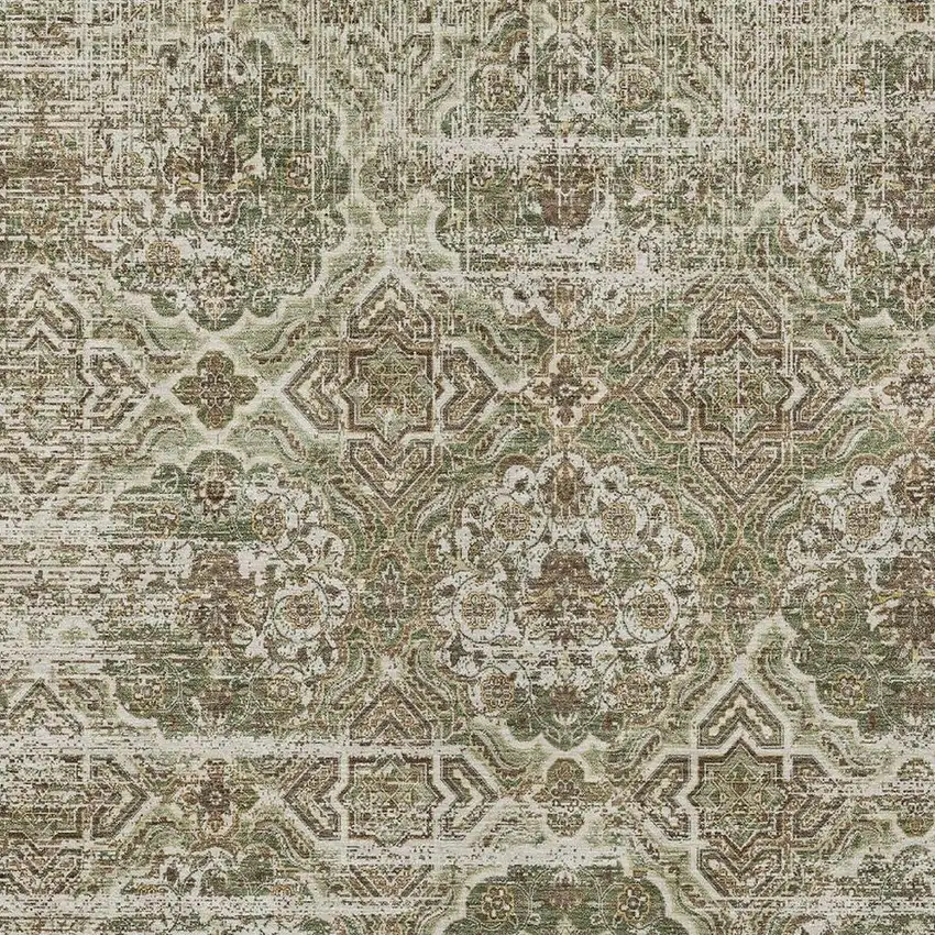 Olive Green And Green Floral Washable Indoor Outdoor Area Rug Photo 3