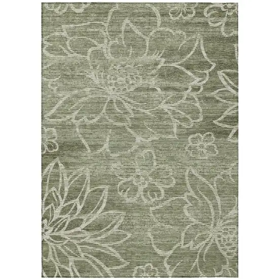 Olive Green And Green Floral Washable Indoor Outdoor Area Rug Photo 2