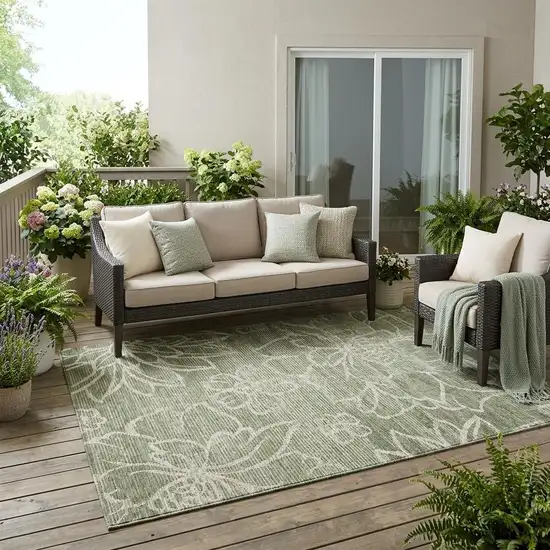 Olive Green And Green Floral Washable Indoor Outdoor Area Rug Photo 1