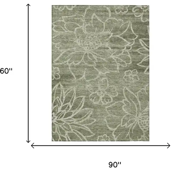 Olive Green And Green Floral Washable Indoor Outdoor Area Rug Photo 5