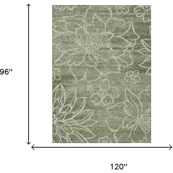 Olive Green And Green Floral Washable Indoor Outdoor Area Rug Photo 5