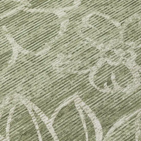 Olive Green And Green Floral Washable Indoor Outdoor Area Rug Photo 4