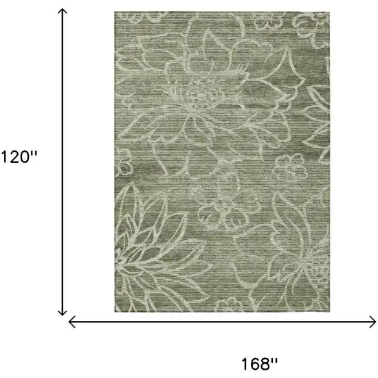 Olive Green And Green Floral Washable Indoor Outdoor Area Rug Photo 5