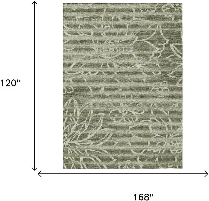 Olive Green And Green Floral Washable Indoor Outdoor Area Rug Photo 5