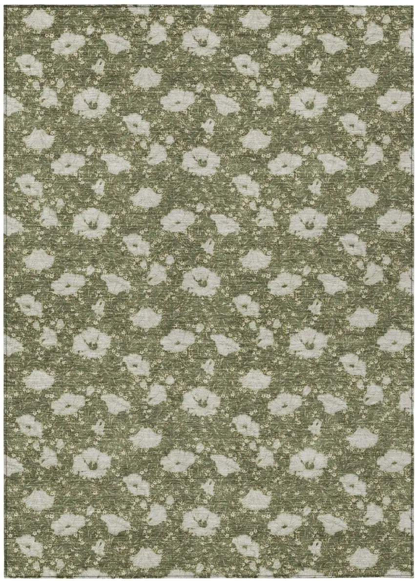 Olive Green And Green Floral Washable Indoor Outdoor Area Rug Photo 2
