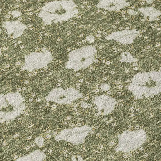 Olive Green And Green Floral Washable Indoor Outdoor Area Rug Photo 4