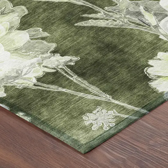 Olive Green And Green Floral Washable Indoor Outdoor Area Rug Photo 4