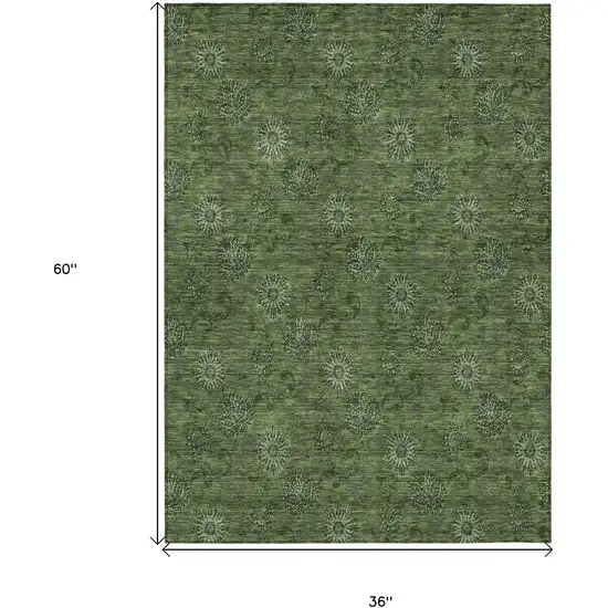 Olive Green And Green Floral Washable Indoor Outdoor Area Rug Photo 6