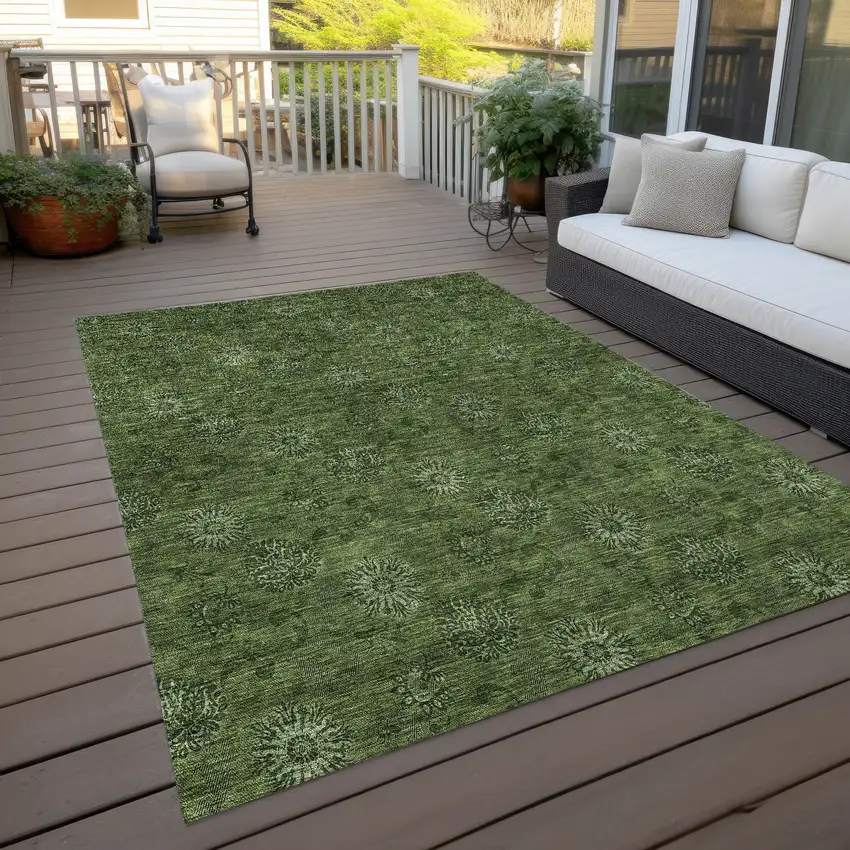 Olive Green And Green Floral Washable Indoor Outdoor Area Rug Photo 9