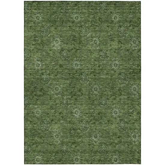 Olive Green And Green Floral Washable Indoor Outdoor Area Rug Photo 2