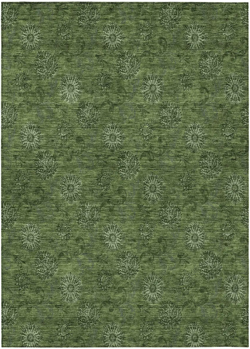 Olive Green And Green Floral Washable Indoor Outdoor Area Rug Photo 2