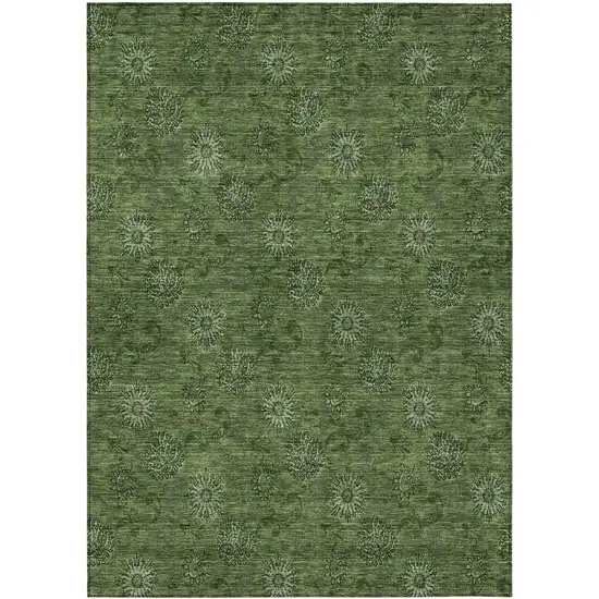 Olive Green And Green Floral Washable Indoor Outdoor Area Rug Photo 2