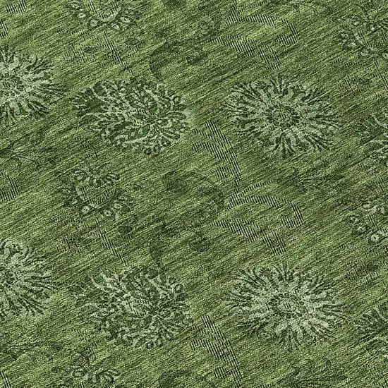 Olive Green And Green Floral Washable Indoor Outdoor Area Rug Photo 7