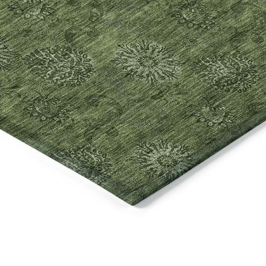 Olive Green And Green Floral Washable Indoor Outdoor Area Rug Photo 4
