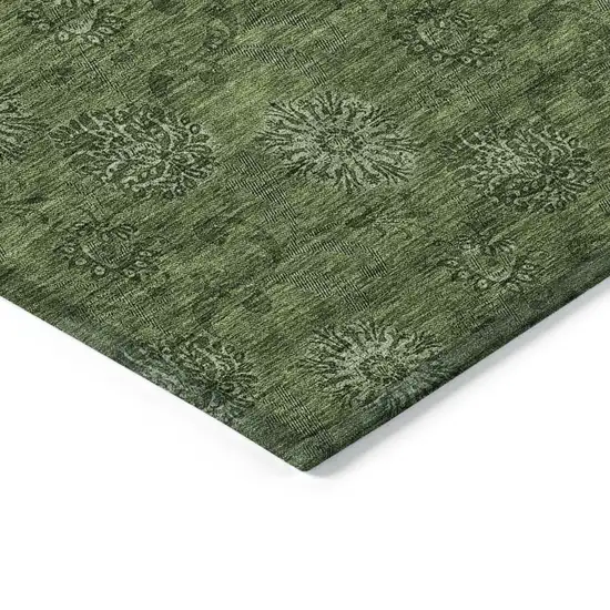 Olive Green And Green Floral Washable Indoor Outdoor Area Rug Photo 4