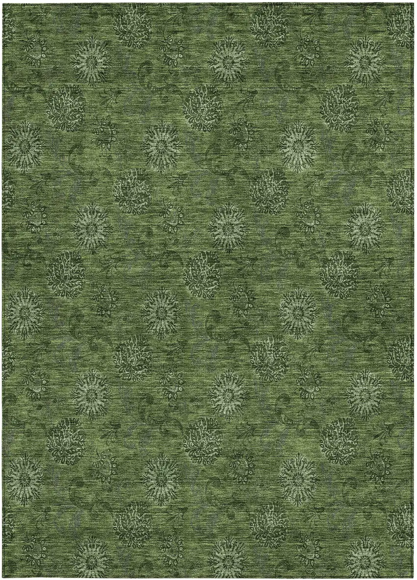 Olive Green And Green Floral Washable Indoor Outdoor Area Rug Photo 5