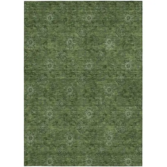 Olive Green And Green Floral Washable Indoor Outdoor Area Rug Photo 5