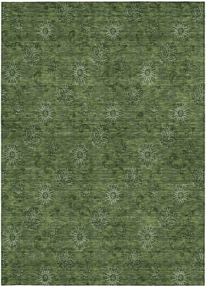 Olive Green And Green Floral Washable Indoor Outdoor Area Rug Photo 5