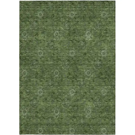 Olive Green And Green Floral Washable Indoor Outdoor Area Rug Photo 5