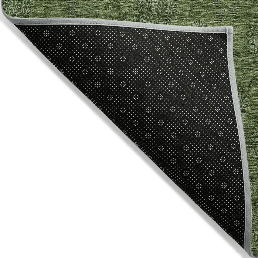 Olive Green And Green Floral Washable Indoor Outdoor Area Rug Photo 3