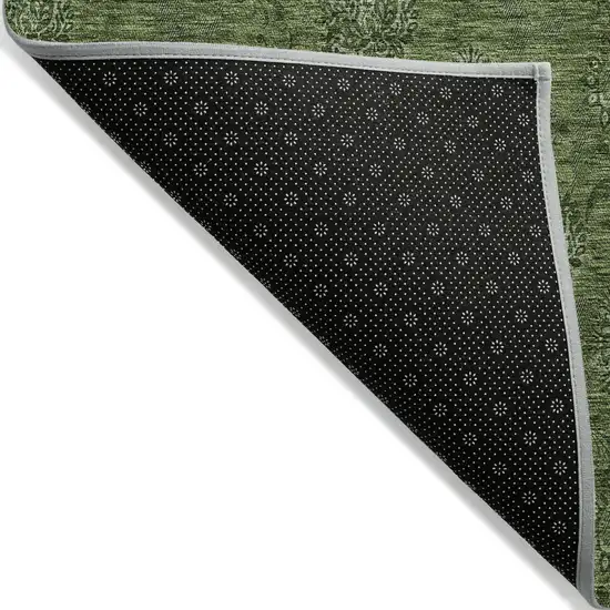 Olive Green And Green Floral Washable Indoor Outdoor Area Rug Photo 3