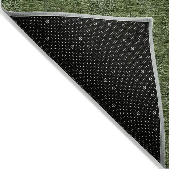 Olive Green And Green Floral Washable Indoor Outdoor Area Rug Photo 3