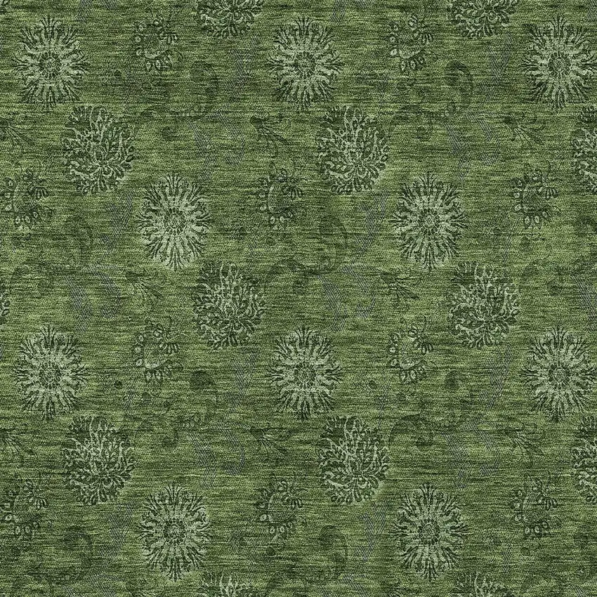 Olive Green And Green Floral Washable Indoor Outdoor Area Rug Photo 6