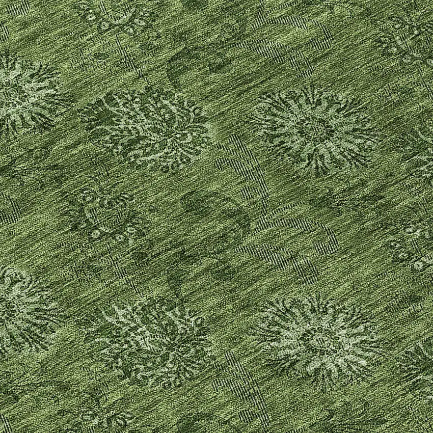 Olive Green And Green Floral Washable Indoor Outdoor Area Rug Photo 8