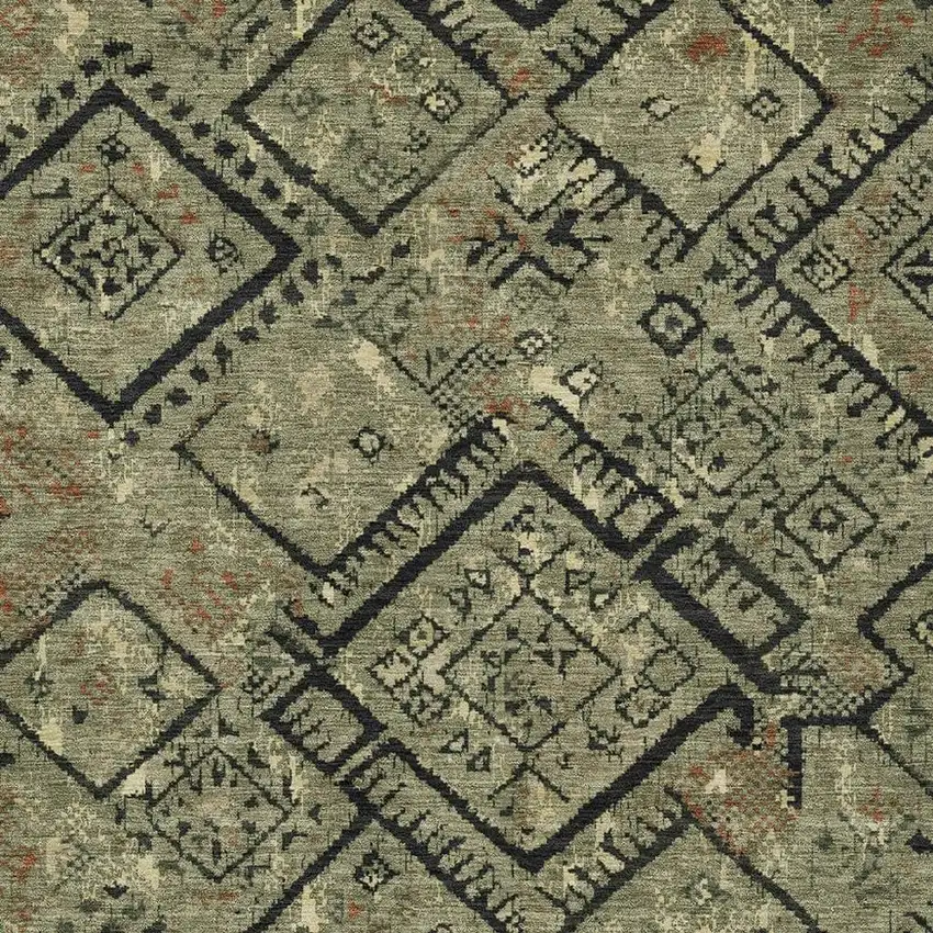 Olive Green And Green Geometric Washable Indoor Outdoor Area Rug Photo 2