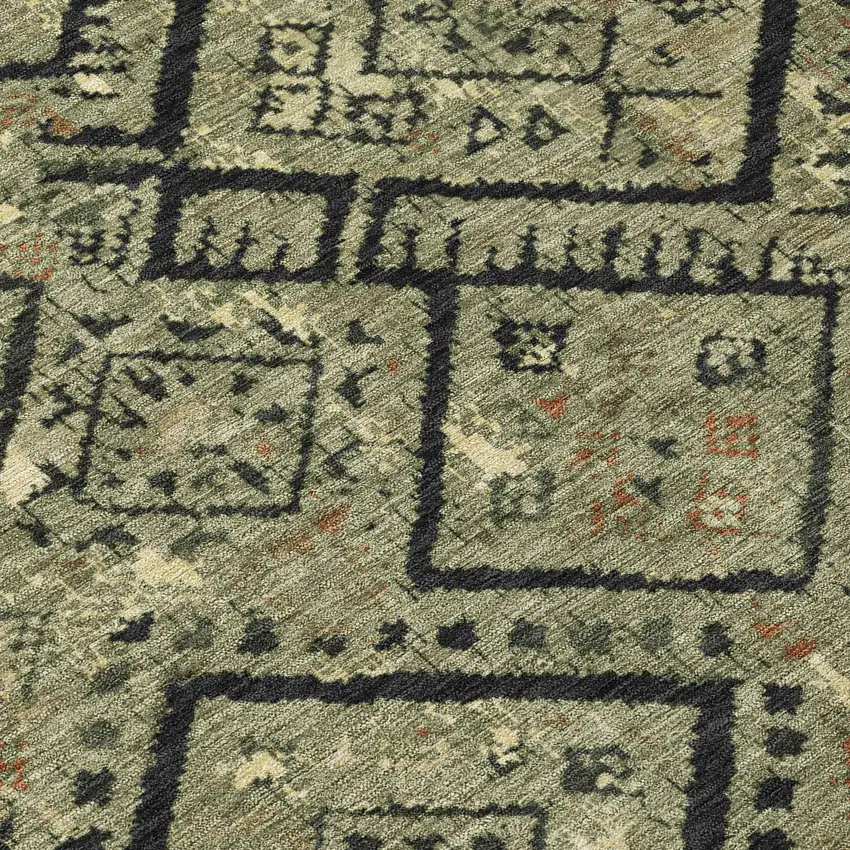 Olive Green And Green Geometric Washable Indoor Outdoor Area Rug Photo 9